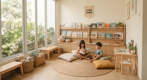 Pojok baca buku cerita bahasa Inggris Ruang Tumbuh